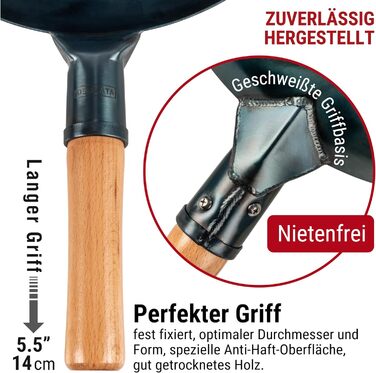 Вок YOSUKATA з вуглецевої сталі (34 см) - попередньо обпалена поверхня, плоске дно, для індукційних, газових та електричних плит (синій)