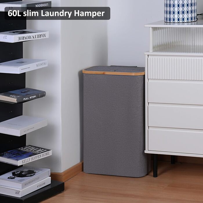 Кошик для білизни Merkisa 60 л з кришкою, сірий. Організація простору, для одягу, іграшок, рушників