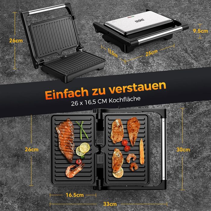 Sandwichmaker YASHE 1500W з антипригарним покриттям XXL, автоматичне регулювання температури, для 2 тостів