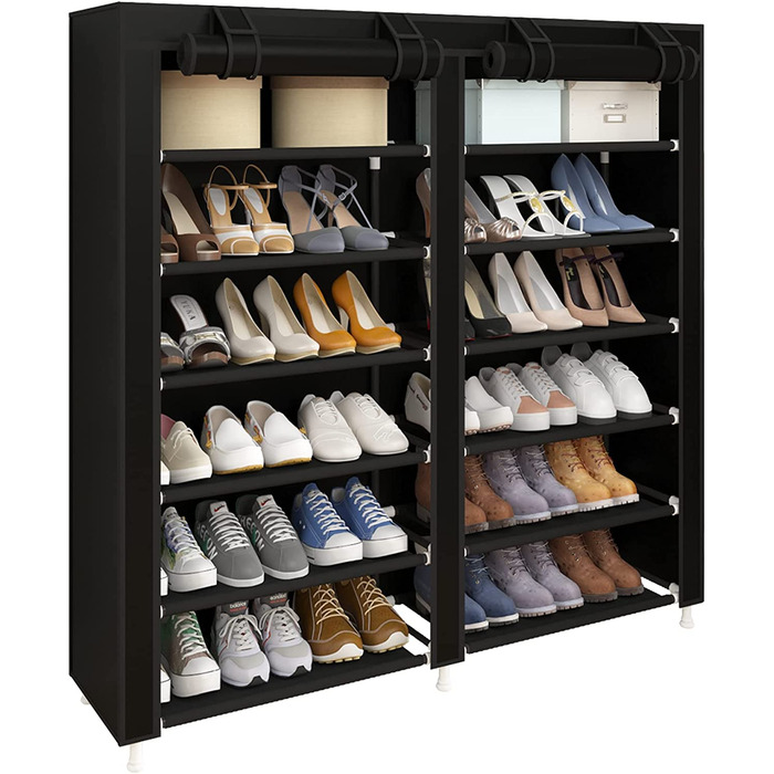 Шарова пилозахисна полиця для взуття UDEAR взуттєва шафа для взуття місткістю близько 36 пар взуття (Doppia fila 7 strati, чорний), 7-