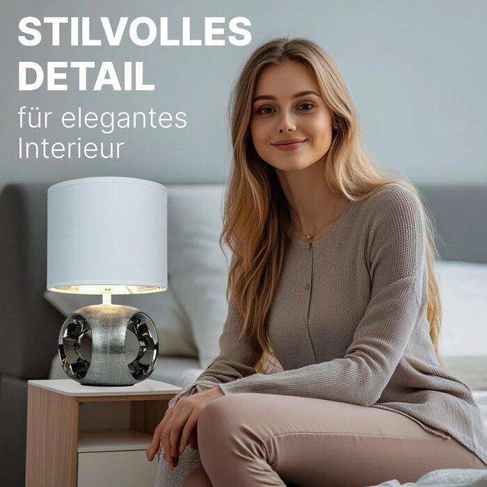 ARTE LAMP LED лампа настільна – класична декоративна хромована настільна лампа з білим тканинним абажуром для вітальні та спальні – з кабелем, хром, білий (золотий, білий)