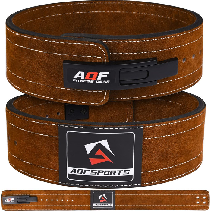 Пояс для важкої атлетики AQF, 4'x10 шкіряний, підкладка із замші, для фітнесу, пауерліфтингу, спорту та станової тяги (L, коричневий)