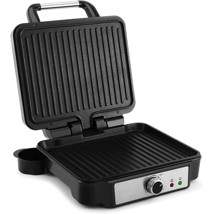 Контактний гриль YASHE, 4 пластини для сендвічів, антипригарне покриття, 1800W, регулювання температури, індикатор, відкривання 180°, знімна підставка для збору жиру, чорний