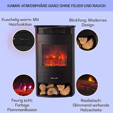 Електрокамін Klarstein Bormio Smart, 1900 Вт, з LED-полум'ям, термостатом, таймером і дистанційним керуванням, чорний – електрообігрівач для вітальні