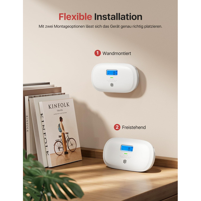 Детектор чадного газу X-Sense, сертифікований TÜV Rheinland, датчик на 10 років, з змінною батареєю та цифровим дисплеєм, кнопка тестування, автономний, білий