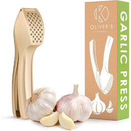 Преміум-прес для часнику Oliver's Kitchen® - зручний та легко миється - подрібнює часник та імбир без проблем (не потребує очищення) - надзвичайно міцний та зносостійкий (матова золота поверхня)