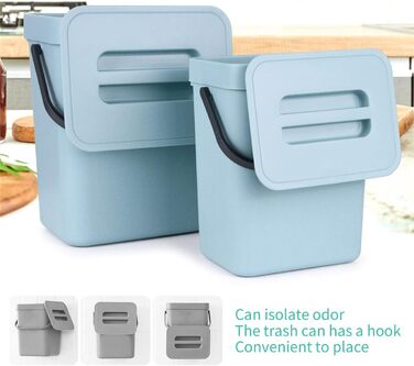 Кухонне відро для органічних відходів Spesh, набір з 2 (5 л 3 л) пластикових відер для компосту, герметичне підвісне відро для сміття з кришкою для щоденних органічних відходів (Світло-блакитний)