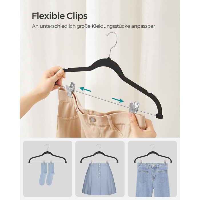 Набір вішалок SONGMICS з оксамитовим покриттям, 20 шт., для штанів, пальто, суконь, чорний.