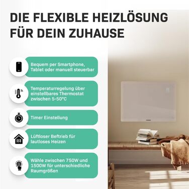 Електричний конвекторний обігрівач VONROC - 1500W, білий. Економний обігрівач для дому, 15-24 м²