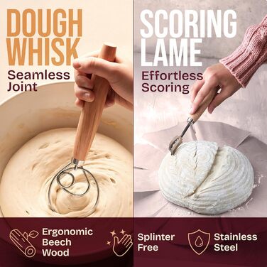 Набір для випічки закваски Superbaking: корзини Banneton (круглі 22.9 см та овальні 25.4 см), стартер та інструкція