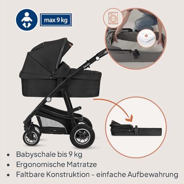 Дитяча коляска Lionelo Bianka 3 в 1: люлька, автокрісло, прогулянкова, до 22 кг, чорний онікс