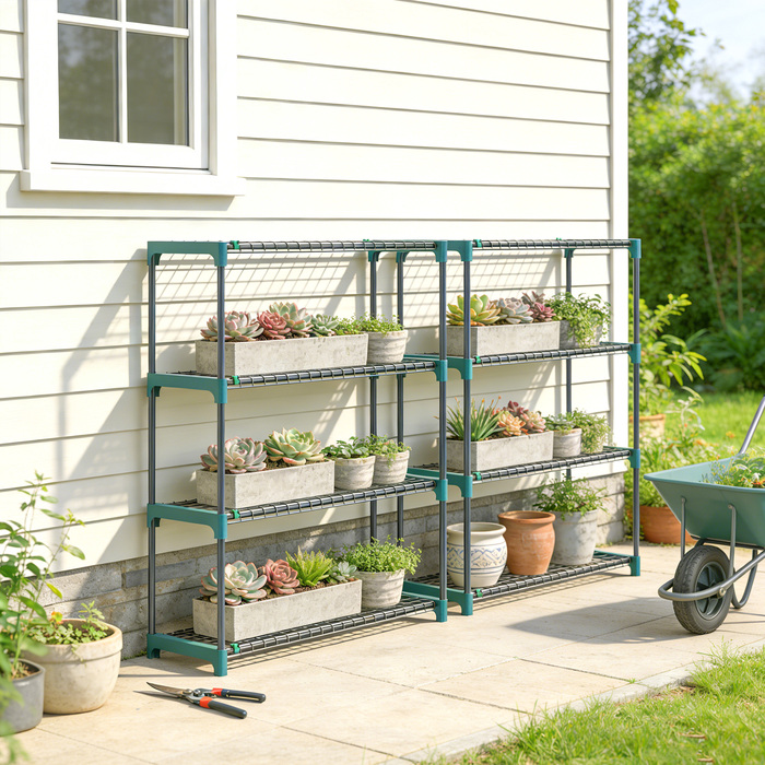 Набір з 2 підставок для рослин, 4 яруси, висота 104 см, квітковий стеллаж для дому та саду, сталь, темно-зелений