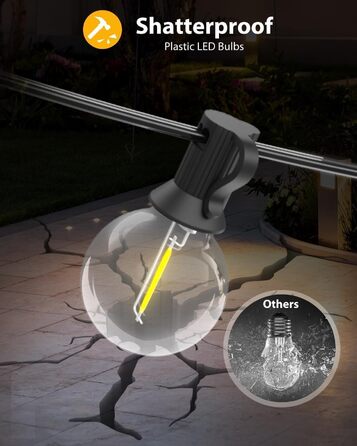 LED гірлянда для вулиці 23м - 75 футів, з таймером та регулюванням яскравості. 30+3 лампочки G40, тепле біле світло, ретро стиль, вологостійка гірлянда для тераси, вечірки, саду, патіо.