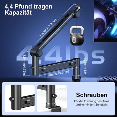 Стійка-тримач для мікрофона Aokeo AK-58 низькопрофільна, для HyperX QuadCast, SoloCast, Elgato Wave, Shure SM7B, Blue Yeti, Blue Snowball