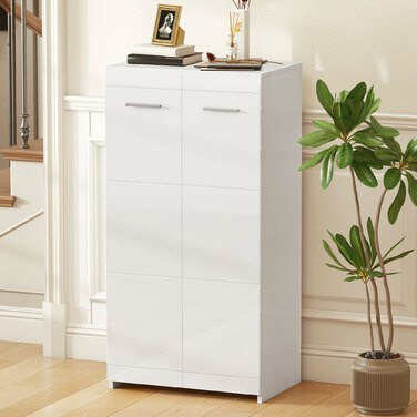 Шафа для взуття з глянцевим покриттям, органайзер для взуття з регульованими полицями для передпокою, коридору, вміщує до 10 пар, білий