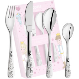 Дитячий набір столових приборів Kinderbesteck з гравіюванням імені/мотива принцеси, 4 шт. з нержавіючої сталі, гравіювання в стильних шрифтах