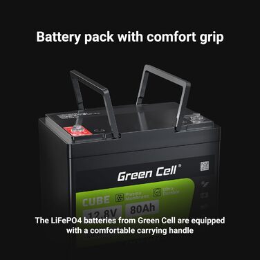 Акумуляторна батарея Green Cell LiFePO4 80 Ah 12,8 V 1024 Втгод з BMS, термін служби для автофургону 10 років