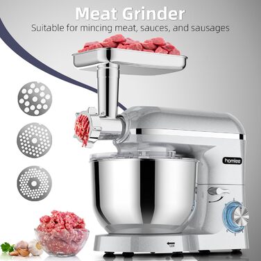 Універсальна кухонна машина 2000W 3-в-1 з м'ясоподрібником, соковитискачем та міткою, 5.5л чаша, срібна