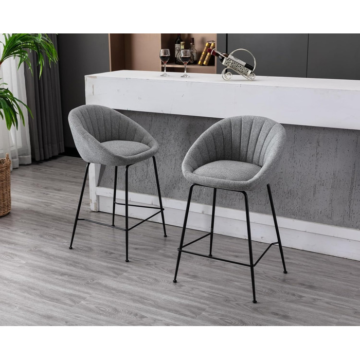 Набір з 2 барних стільців Chairus: міцний металевий каркас, сидіння з льону, для кухні/домашнього бару, сірий