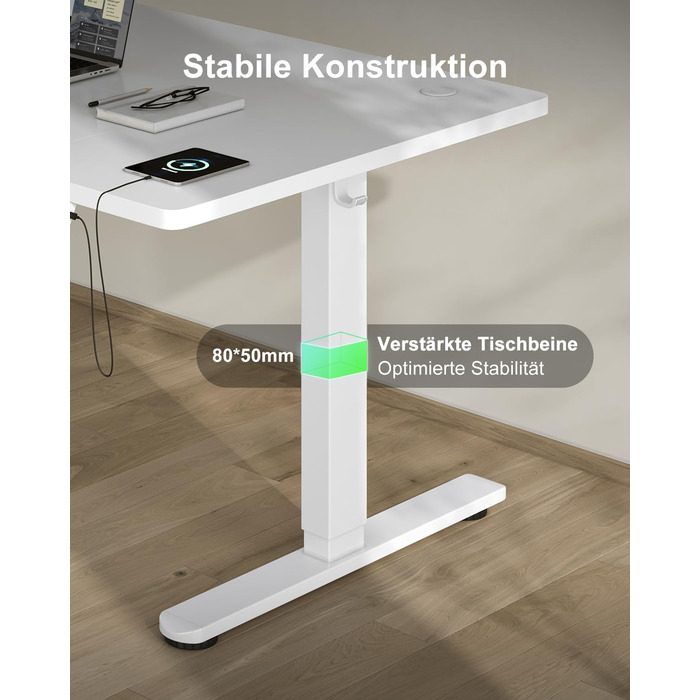Електричний стіл Devoko з регулюванням висоти 200x80 см, білий, з USB-C зарядкою та органайзером для кабелів