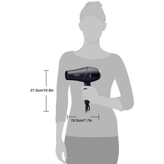 Професійний фен 2300 Вт Салонний фен з іонною технологією з дифузором Насадка для укладання, професійний фен CONFU Двигун змінного струму Швидке сушіння Потужна 2 швидкості та 3 рівні нагрівання Холод 220 В з дифузором світлодіодом