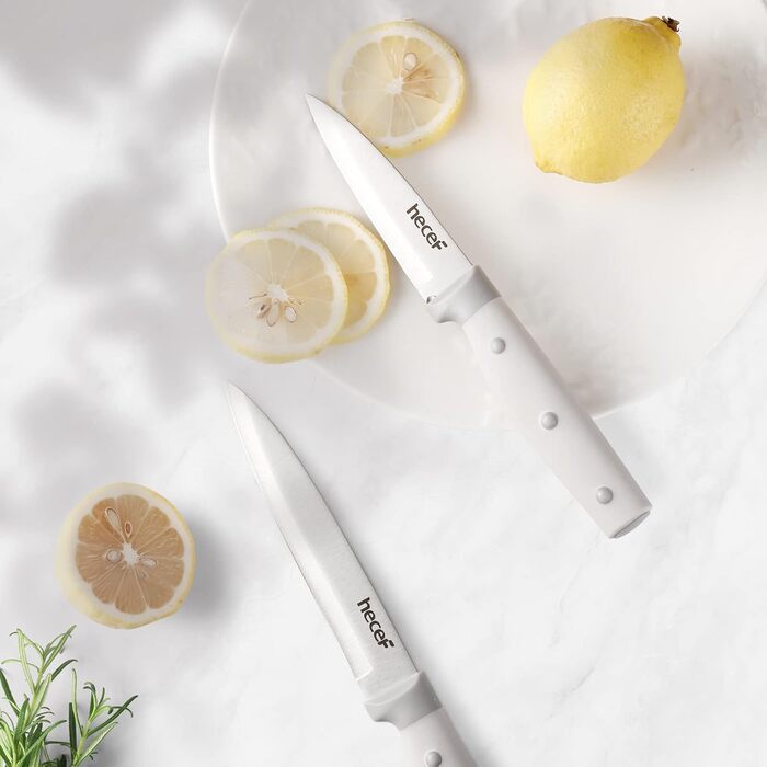 Набір ножів Hecef 14 предметів з дерев'яним блоком, професійний набір кухонних ножів з нержавіючої сталі, з шліфувальником, ножицями та ножем для стейка (сірий)