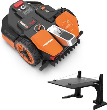 Робот-газонокосачка WORX S250 Mähroboter WR202E для газонів до 250 м², з AI, без кабелю, з уникненням перешкод, захист від їжаків + гараж WA0825 Vision