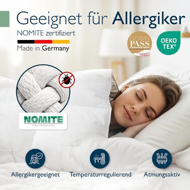 Пухова ковдра Beautissu 135x200 см, сезонна, з 100% пуху та пера, Made in Germany, сертифікація Oeko-Tex, Downpass, Nomite, бавовняний чохол, пральна машина, GF 135x200