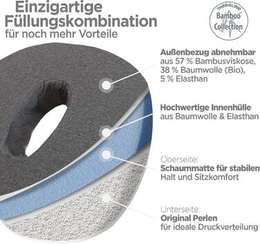 Ергономічна ортопедична подушка-кільце Theraline для розвантаження куприка та гемороїду, післяопераційна та післяпологова подушка-пончик (Антрацит Меланж), 35x48 см