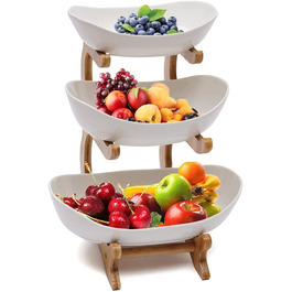 Миски для фруктів, двоярусна керамічна 3-поверхова порцелянова тарілка для фруктів, овальна підставка з бамбукового дерева, кошик для фруктів, бамбукова підставка, тримач для фруктів
