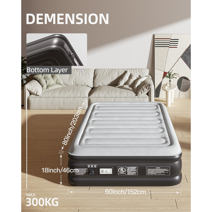 Надувне ліжко CHILLSUN® для 2 осіб, 203x152x46 см, з електричним насосом, водонепроникне, для кемпінгу та гостей