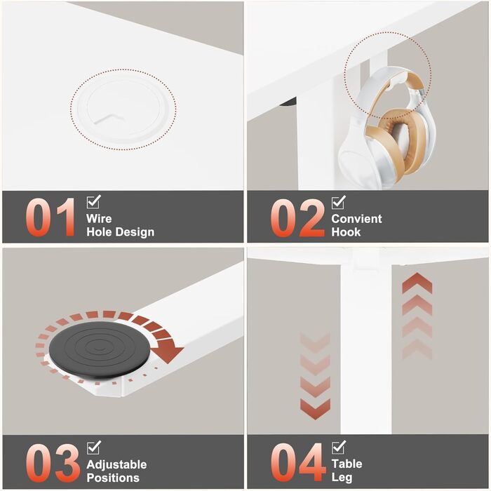 Електричний стіл 140x60 см, регулювання висоти, комп'ютерний стіл, без швів, білий