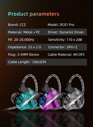 Внутрішньоканальний монітор keephifi CCZ DC01 Pro, 1DD Bass HiFi IEM, V-подібна форма, 2-контактний кабель Z-OFC, чорний