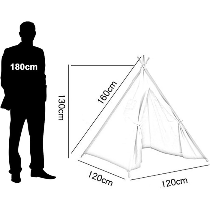 Дитячий намет-типі Kindertipi Dacron 120x120x160 см з вікном, миється, для дитячої кімнати, 4-х стовпчиків, білий