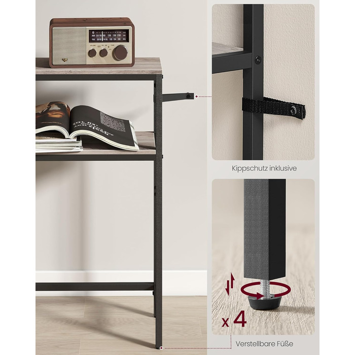 Консоль VASAGLE - вузький столик для вітальні/коридору з 2 ящиками, 20 x 100 x 80 см, сіро-чорний, LNT131B22