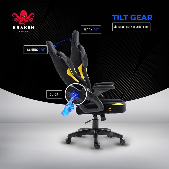 Ігрове крісло KRAKEN CHAIRS - чорно-жовте, ергономічне, для геймерів, вантажопідйомність 130 кг