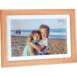 Цифровий фоторамка TFA Dostmann 10 дюймів з Wi-Fi, FRAMEO App, сенсорний екран, підтримка USB/Micro SD, дерев'яний корпус (MDF), коричневий