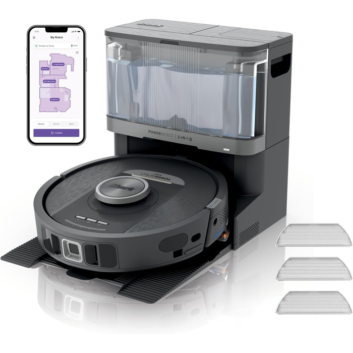 Робот-пилосос та миючий робот Shark PowerDetect RV2800ZEEU: 2-в-1, самостійне очищення, LiDAR, App-керування, чорний