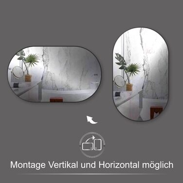 Дзеркало настінне овальне HOKO Design 45 x 75 см з металевим матовим каркасом. Можлива вертикальна та горизонтальна установка. Підходить для ванної кімнати, коридору, спальні, вітальні.