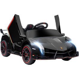Дитячий електромобіль HOMCOM Lamborghini Veneno 12В з пультом, Bluetooth та музикою, чорний, для дітей 3-6 років
