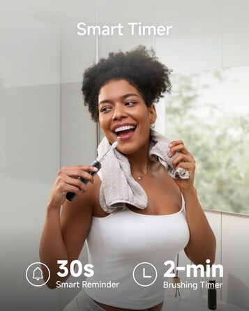 Електрична зубна щітка Laifen Wave Pro з 6 режимами чищення, акумулятор до 70 днів, прозорий чорний колір