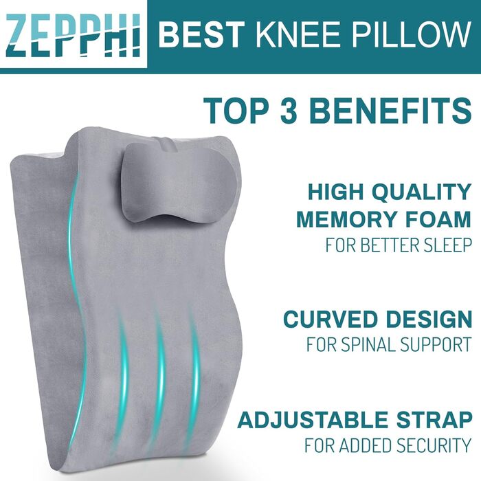 Ортопедична подушка Zepphi для ніг та спини з Memory Foam - для комфортного сну та відпочинку вдома (сіра)