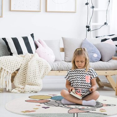 Дитячий килимок pay-кремовий-140x200 см-килимок для ігор з повітряною кулькою, сердечком, веселою дівчинкою, дитячий килим з коротким ворсом-Oeko-Tex стандарт 100 (круглий 120 см)