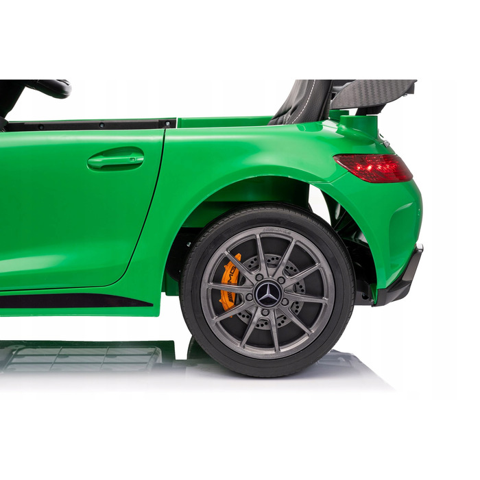 Дитячий електромобіль Mercedes GTR-S: м'які колеса EVA, шкіряне сидіння, білий колір, з пультом ДК