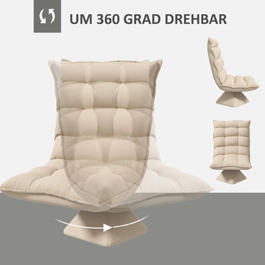 Крісло-релакс, крісло для читання, поворотне, з текстурою льону, розміри 62 x 70 x 95 см, бежеве