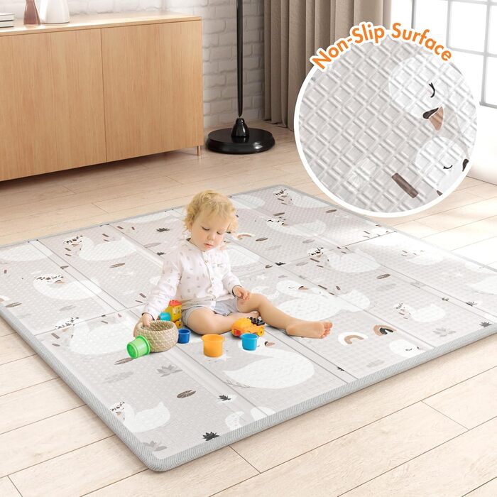 Дитячий манеж Mloong 120x120 з матрацом, дихаючою сіткою та присосками, ідеальний варіант для квартири