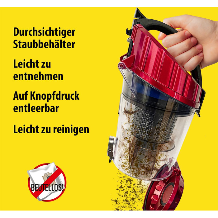 Пилсос Carrera з HEPA-фільтром, 800W, червоний – пилосос для підлоги з кабелем, компактний