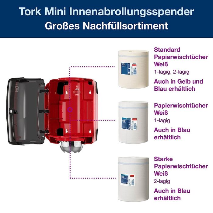 Настінний дозатор центральної смуги Tork комплект для заправки - M2 - Багатоцільові паперові рушники для протирання (6 x 150,7 м)