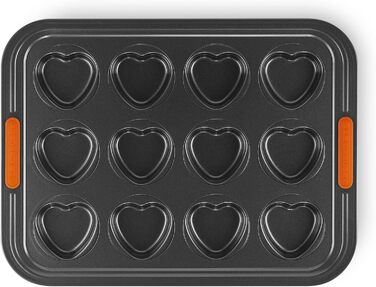 Форма для випічки LE CREUSET антипригарна, для 12 кексів (діаметр 7 см), стійка до кислотного тіста, з вуглецевої сталі, антрацит/помаранчевий