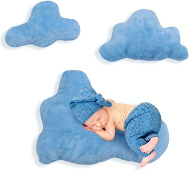Реквізит для дитячої фотографії BYNYXI, 3 шт., мила подушка з хмарою, подушка для позування, подушка для немовлят, плюшева подушка з набиванням, м'яка подушка для дитячої фотосесії, аксесуари для хлопчиків і дівчаток 0-3 місяців, синя